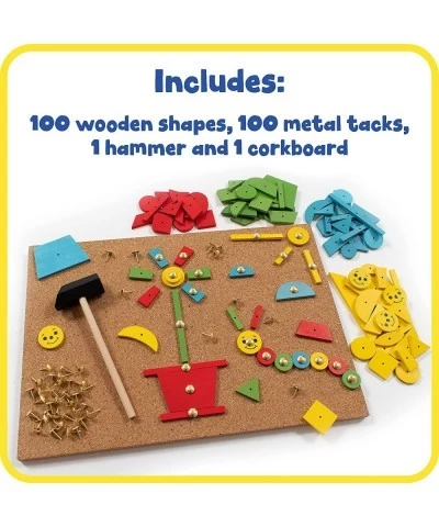 Tack A Tile - Wooden Hammer Toy for Kids Aged 4 and up - 100 Shapes - Big Corkboard - Kid-Friendly Tacks - Foster Imagination...