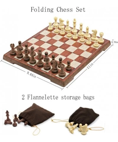 Magnetic Folding Chess Set 11"x 9.64" Portable Travel Chess Game Board Set Magnetic Crafted Chess Pieces Storage with 2 Flann...