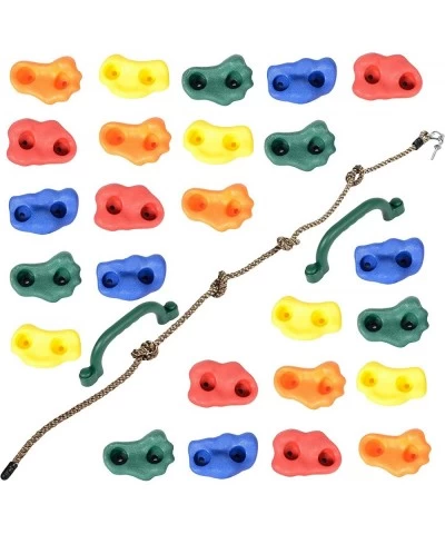 DIY Rock Climbing Holds Set with 8 Foot Knotted Rope (25 Pc. Kit) Kids Indoor and Outdoor Play Set Use Includes Mounting Scre...