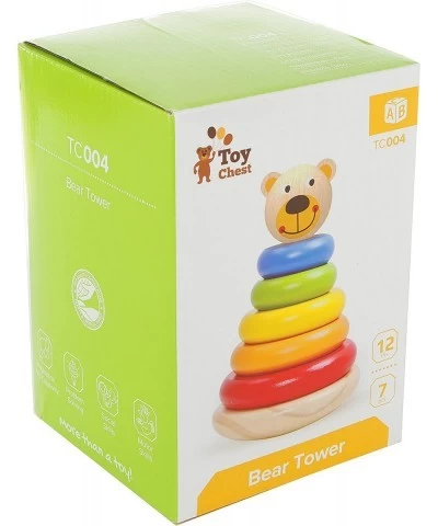 Adorable Bear Wooden Ring Colorful Rainbow Stacker - Solid Wood Educational Baby Toy for Toddler Boys and Girls Age 6-12 Mont...