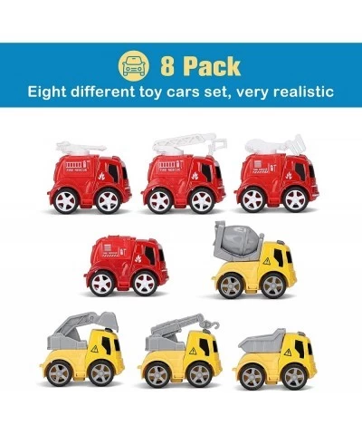 Diecast Car Vehicles Toy Set Mini 4 Engineering Vehicles and 4 Fire Trucks Alloy Metal Model Cars Playset Toy Cars Gift for A...