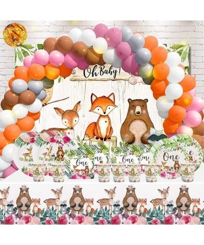 80Pcs Woodland Creatures Party Supplies Tableware Set Serves 16 Wild One Birthday Decorations Girls with Wild One Plates Napk...