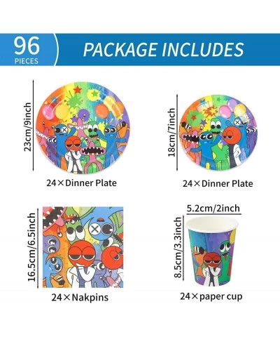 96pcs Rainbow Birthday Party Supplies Video Game Decoration Plates Napkins Cups Cartoon Theme Blue Tableware Set Serves 24 $3...