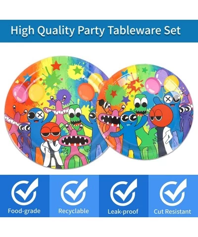 96pcs Rainbow Birthday Party Supplies Video Game Decoration Plates Napkins Cups Cartoon Theme Blue Tableware Set Serves 24 $3...