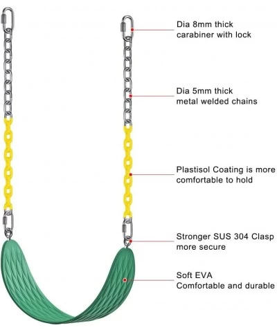 Swing Seats Heavy Duty with 66'' Chain Plastic Coated and Carabiners for Easy Install Playground Swing Set Accessories Replac...