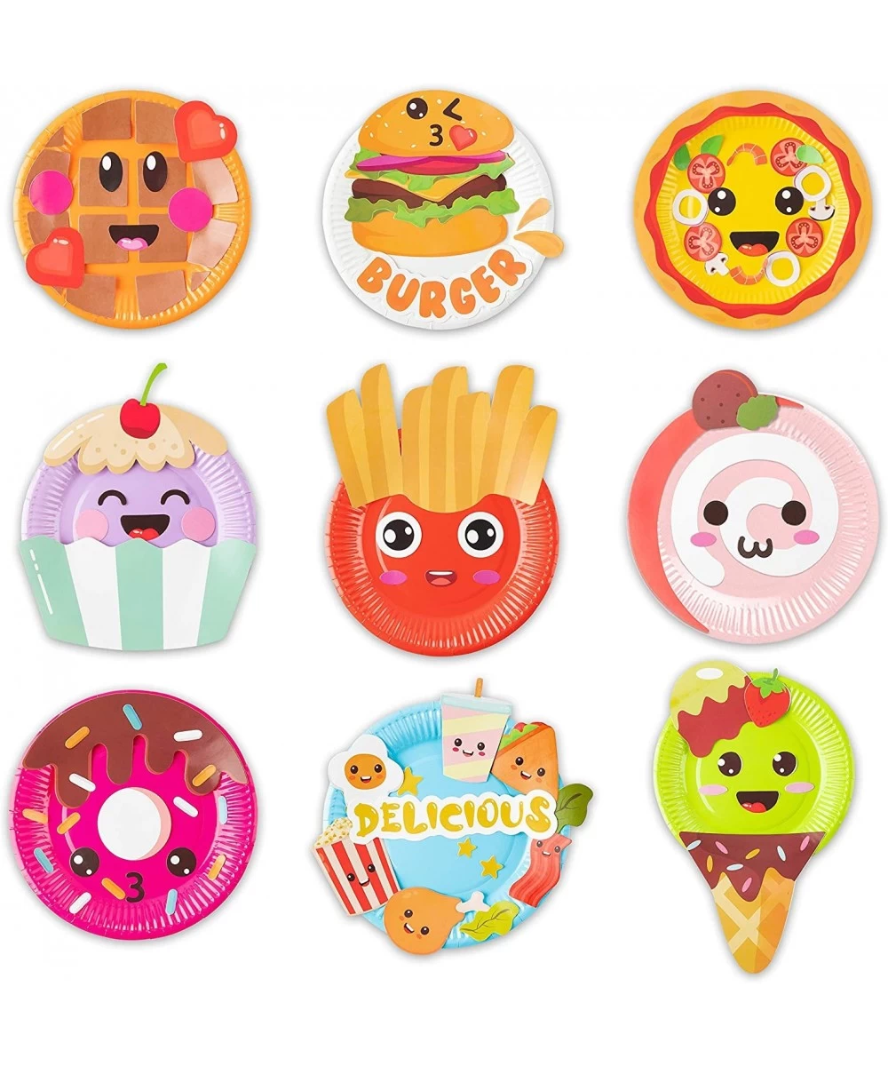 9Pcs Food Themed Paper Plate Art Kits for Kids Early Learning DIY Craft Art Project Waffle Pizza Hamburger Chips Donut Desser...