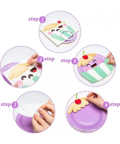 9Pcs Food Themed Paper Plate Art Kits for Kids Early Learning DIY Craft Art Project Waffle Pizza Hamburger Chips Donut Desser...