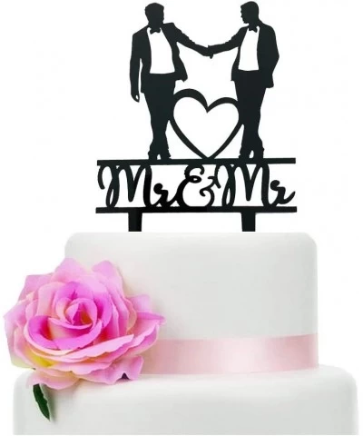 Mr & Mr Wedding Cake Topper Black Acrylic Gay Wedding Cake Topper Wedding Gift for Gay Couple Men Anniversary Decoration $16....