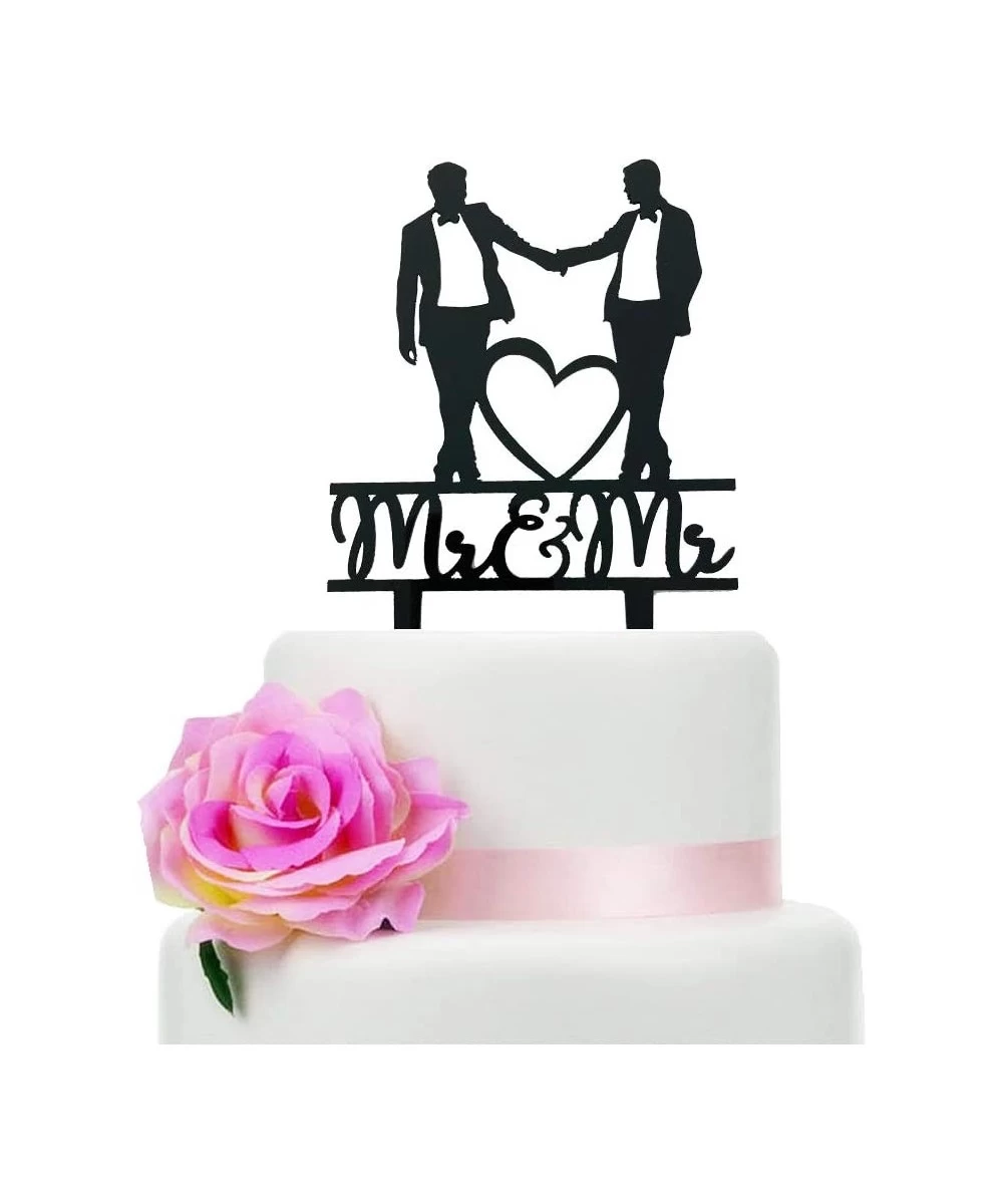 Mr & Mr Wedding Cake Topper Black Acrylic Gay Wedding Cake Topper Wedding Gift for Gay Couple Men Anniversary Decoration $16....