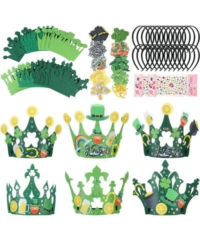 24 Set St. Patrick's Day Crown Crafts Kit Felt Shamrock Crown DIY Tiara 220 Self Adhesive Leprechaun Hat Green Gold Coins Pot...