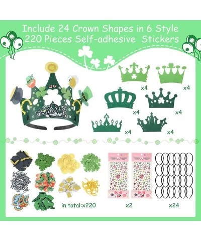 24 Set St. Patrick's Day Crown Crafts Kit Felt Shamrock Crown DIY Tiara 220 Self Adhesive Leprechaun Hat Green Gold Coins Pot...