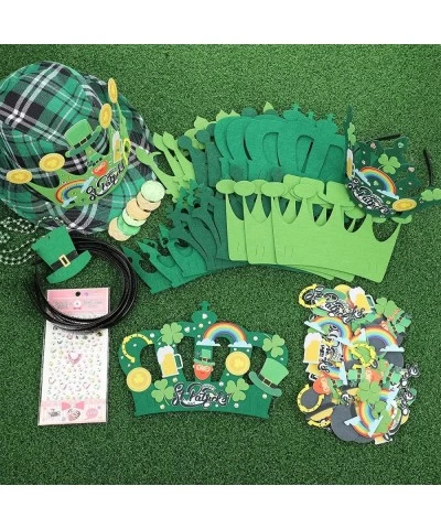 24 Set St. Patrick's Day Crown Crafts Kit Felt Shamrock Crown DIY Tiara 220 Self Adhesive Leprechaun Hat Green Gold Coins Pot...