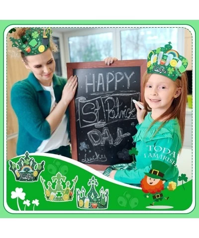 24 Set St. Patrick's Day Crown Crafts Kit Felt Shamrock Crown DIY Tiara 220 Self Adhesive Leprechaun Hat Green Gold Coins Pot...