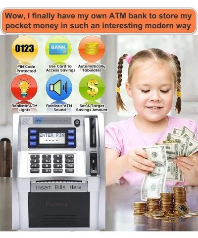 2023 Upgraded ATM Piggy Bank for Real Money for Kids Adults with Debit Card Bill Feeder Coin Recognition Balance Calculator D...