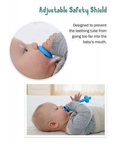 Teething Tube with Safety Shield Baby Hollow Teether Sensory Toys Gum Massager Food-Grade Silicone for Infant 3-12 Months Boy...