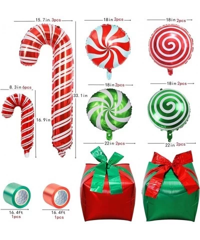 36Pcs?Christmas?Foil?Balloons ?Candy?Cane?Gift?Box?Swirl?Candy?Explosion?Star?Socks?Red?Green?Mylar?Balloons?with?Ribbons?for...