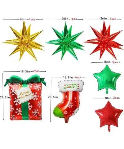 36Pcs?Christmas?Foil?Balloons ?Candy?Cane?Gift?Box?Swirl?Candy?Explosion?Star?Socks?Red?Green?Mylar?Balloons?with?Ribbons?for...