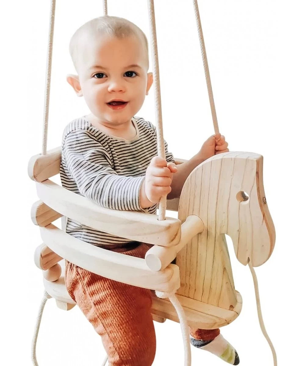 Wooden Horse Swing - Hanging Swing for Kids – Toddler Swing Set & Baby Swing for Indoor Playground or Outdoor Play Toys & Bac...