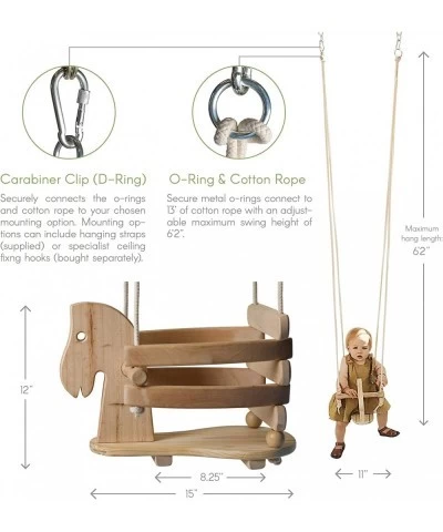 Wooden Horse Swing - Hanging Swing for Kids – Toddler Swing Set & Baby Swing for Indoor Playground or Outdoor Play Toys & Bac...