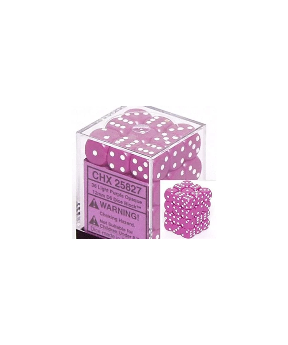 Dice d6 Sets: Opaque Light Purple with White - 12mm Six Sided Die (36) Block of Dice $18.29 Game Accessories