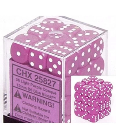 Dice d6 Sets: Opaque Light Purple with White - 12mm Six Sided Die (36) Block of Dice $18.29 Game Accessories