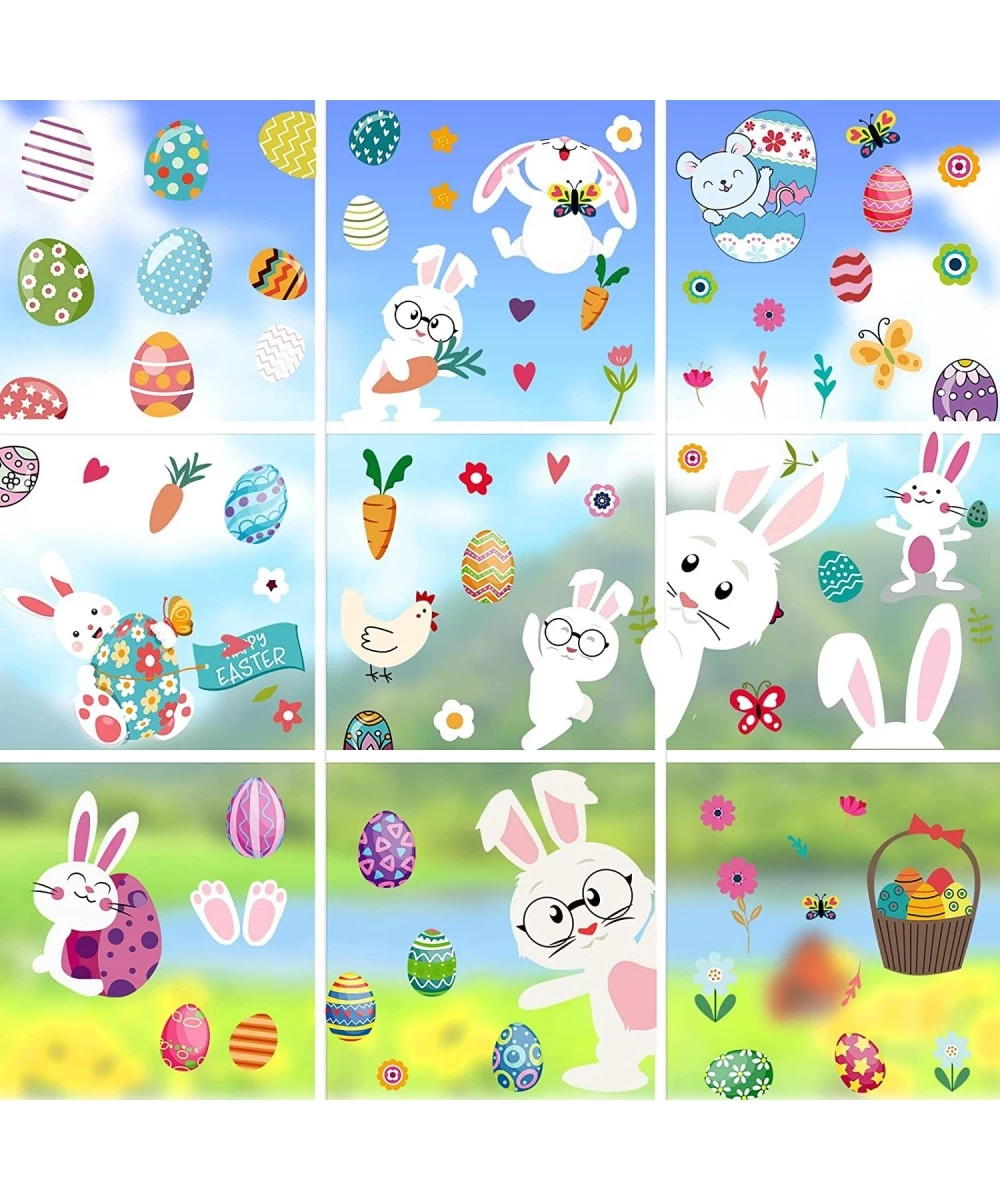 126pcs Easter Bunny Color Eggs Window Stickers 9 Sheets Double Side Window Cling Static Sticker for Home Party Ornaments Kids...