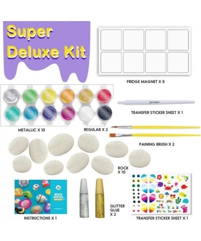 Deluxe Rocks and Magnet Painting Kit Arts and Crafts Supplies for Kids Age 6-12 Transfer Stickers Rocks Fridge Magnets Glitte...