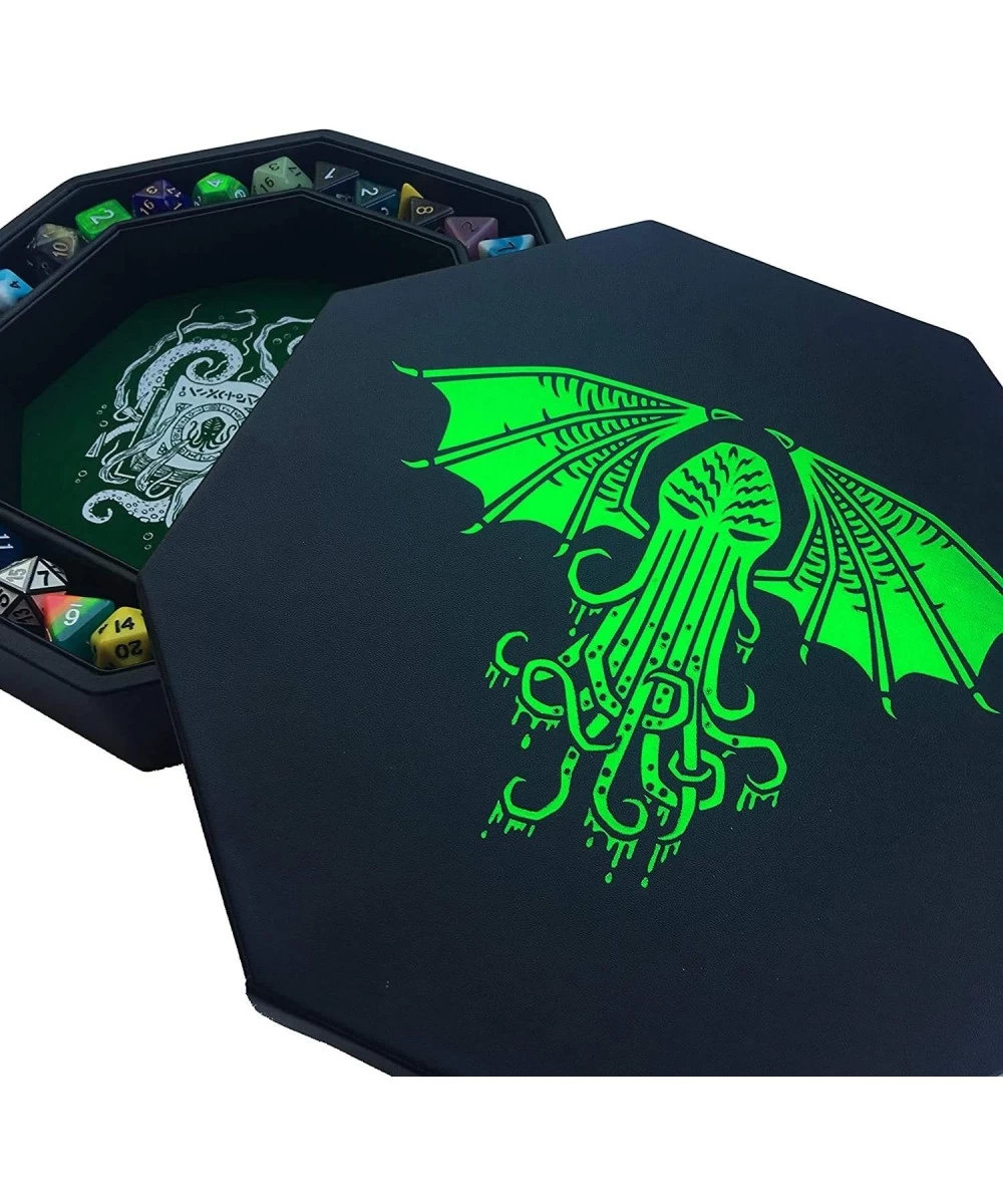 Fantasydice-Cthulhu Tome-Green - Dice Tray - 8" Octagon with Lid and Dice Staging Area- Holds 5 Sets( 7 Dice Set/ Standard) f...