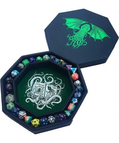 Fantasydice-Cthulhu Tome-Green - Dice Tray - 8" Octagon with Lid and Dice Staging Area- Holds 5 Sets( 7 Dice Set/ Standard) f...