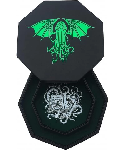 Fantasydice-Cthulhu Tome-Green - Dice Tray - 8" Octagon with Lid and Dice Staging Area- Holds 5 Sets( 7 Dice Set/ Standard) f...