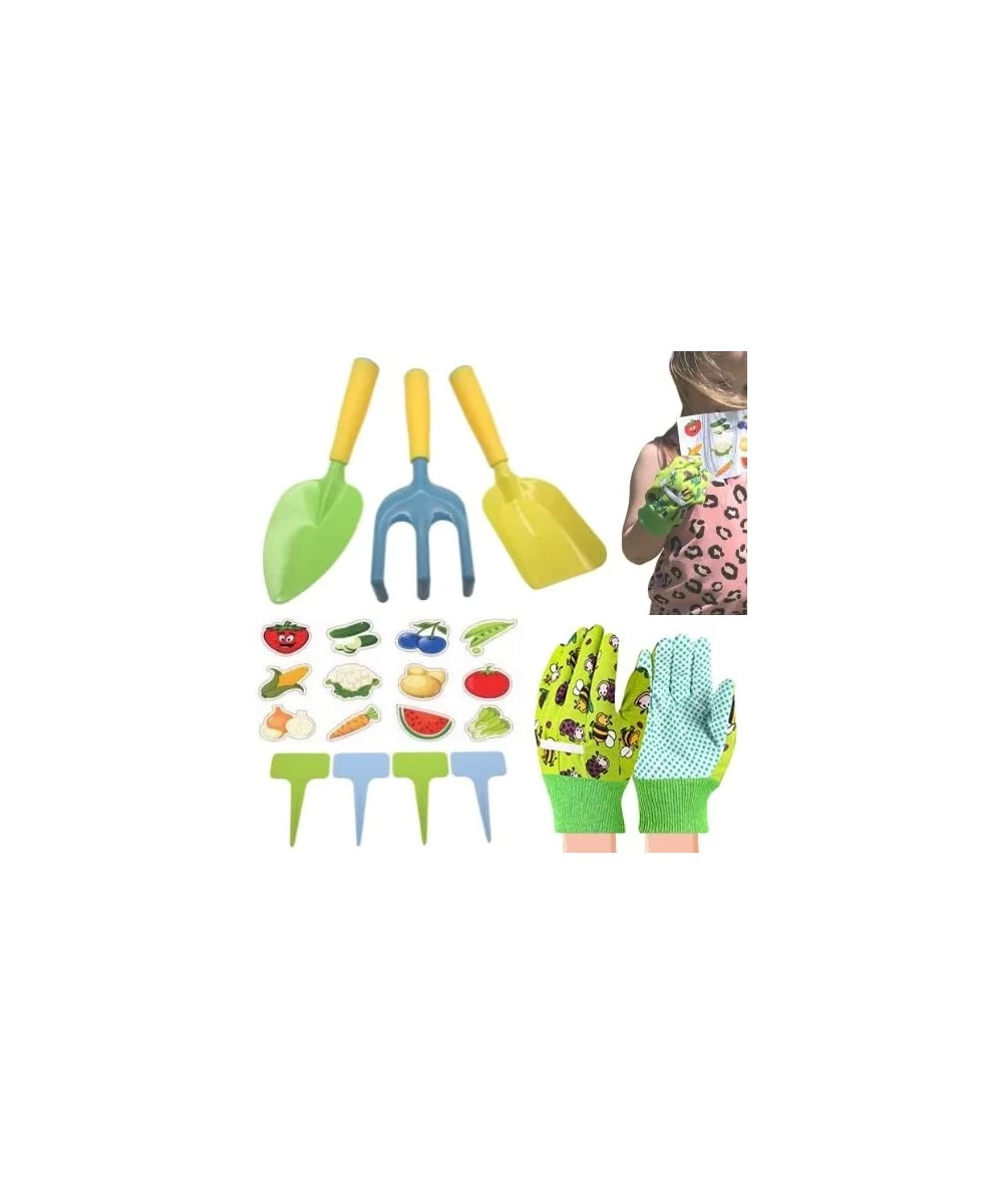 Kids Gardening Tool Set: Metal Garden Tools for Kids with Hand Shovel Rake Trowel Gloves Plant Tags Stickers. Toy Gardening T...