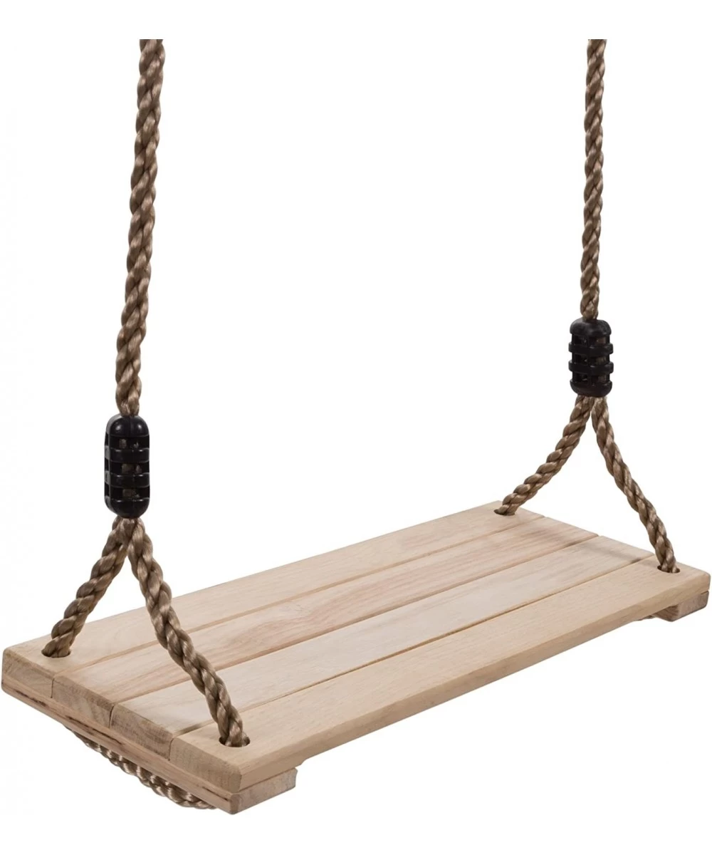 Wooden Swing Outdoor Flat Bench Seat with Adjustable Nylon Hanging Rope for Kids Playset Frame or Tree Backyard Swinging Toy ...