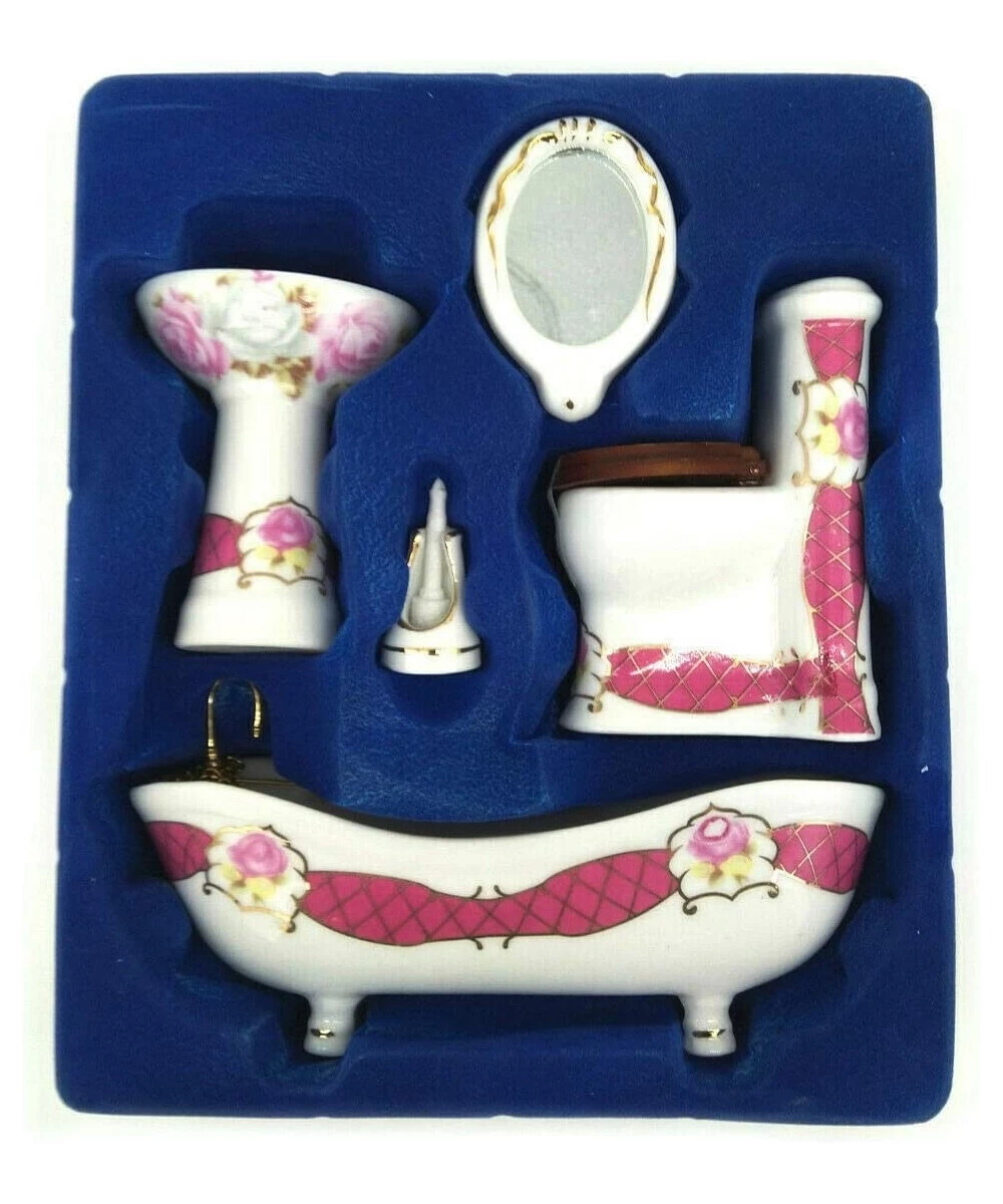 Dollhouse Bathroom Set 1/12 Scale Toilet Ceramic Miniature Furniture Accessories $54.26 Dollhouse Accessories