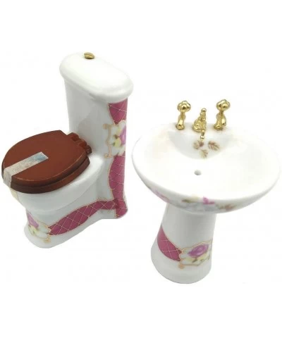 Dollhouse Bathroom Set 1/12 Scale Toilet Ceramic Miniature Furniture Accessories $54.26 Dollhouse Accessories