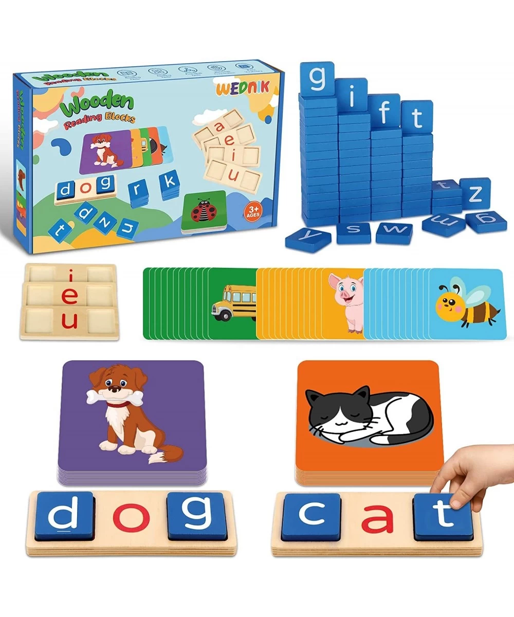 Learning Education Toys for Spelling Games - Wooden Short Vowel Reading Letters Classroom Must Haves | CVC Flash Cards Alphab...