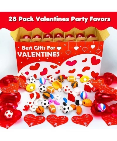 28 Pack Valentines Day Gifts Kids Party Favors Set with 28 Sport Puzzle Pencil Eraser Toys and Valentines Cards for Kids Vale...