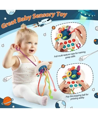 Baby Montessori Toys for 18+ Months Pull String Sensory Toy with Bell --- 6 Colorful Strings Food Grade Silicone Travel Toys ...