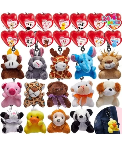 24 Pack Valentines Day Gifts for Kids Prefilled Hearts with Animal Plush Toy Keychain and Valentines Day Cards for Kids Valen...