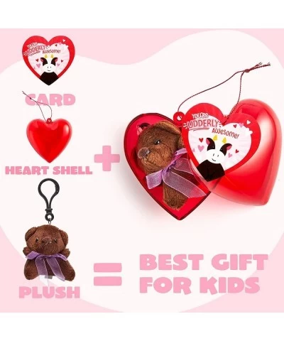 24 Pack Valentines Day Gifts for Kids Prefilled Hearts with Animal Plush Toy Keychain and Valentines Day Cards for Kids Valen...