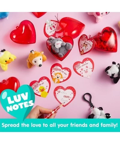 24 Pack Valentines Day Gifts for Kids Prefilled Hearts with Animal Plush Toy Keychain and Valentines Day Cards for Kids Valen...