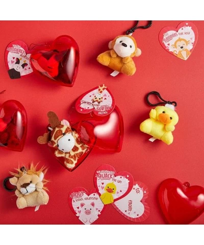 24 Pack Valentines Day Gifts for Kids Prefilled Hearts with Animal Plush Toy Keychain and Valentines Day Cards for Kids Valen...