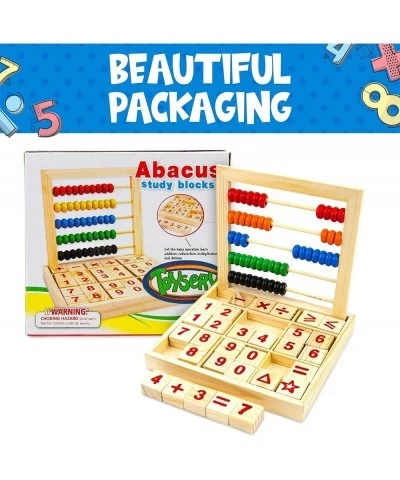 Abacus for Kids Math Preschool Educational Counting Toy with 50 Multi-Color Beads and 30 Wooden Number and Alphabet Blocks fo...