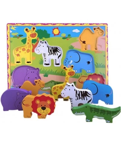 Wooden Wild Animals Chunky Puzzle for Toddlers Preschool Learning Educational Toys 7 Pcs (Wild Animal) $17.39 Early Developme...