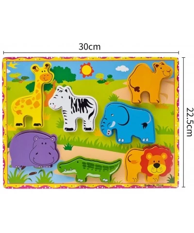 Wooden Wild Animals Chunky Puzzle for Toddlers Preschool Learning Educational Toys 7 Pcs (Wild Animal) $17.39 Early Developme...