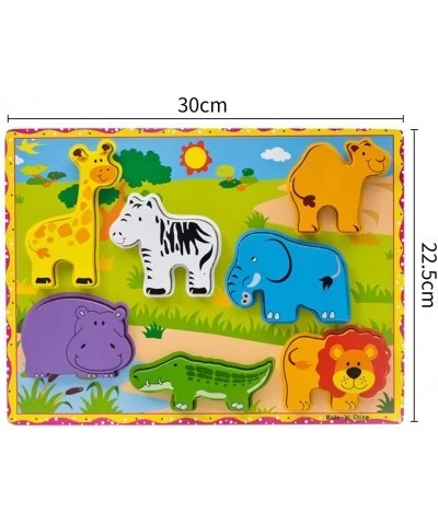 Wooden Wild Animals Chunky Puzzle for Toddlers Preschool Learning Educational Toys 7 Pcs (Wild Animal) $17.39 Early Developme...