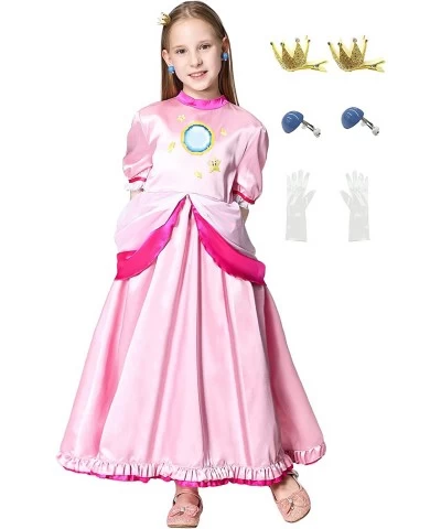 Peach Costume Princess Cosplay Outfit Dresses with Gloves Ear Clips for Girls Halloween Party $41.25 Kids' Costumes