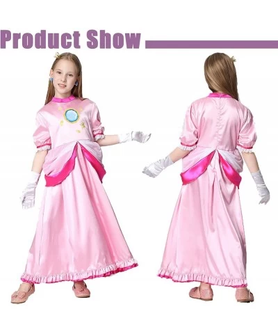 Peach Costume Princess Cosplay Outfit Dresses with Gloves Ear Clips for Girls Halloween Party $41.25 Kids' Costumes