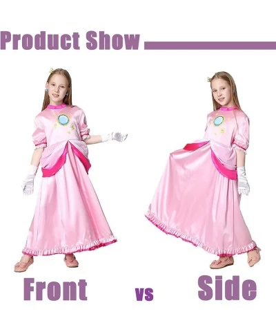 Peach Costume Princess Cosplay Outfit Dresses with Gloves Ear Clips for Girls Halloween Party $41.25 Kids' Costumes