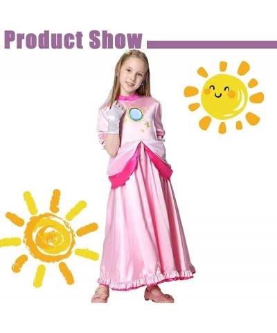 Peach Costume Princess Cosplay Outfit Dresses with Gloves Ear Clips for Girls Halloween Party $41.25 Kids' Costumes