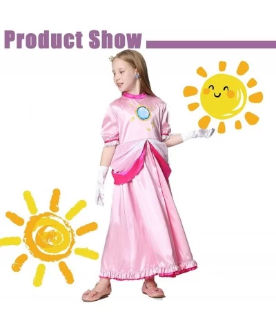 Peach Costume Princess Cosplay Outfit Dresses with Gloves Ear Clips for Girls Halloween Party $41.25 Kids' Costumes